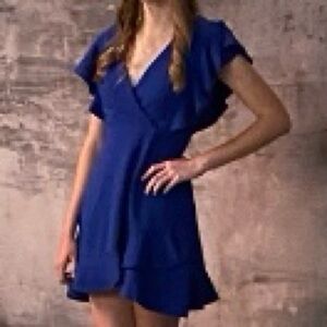 Crystal Doll Royal Blue Ruffle Mini Dress, size S